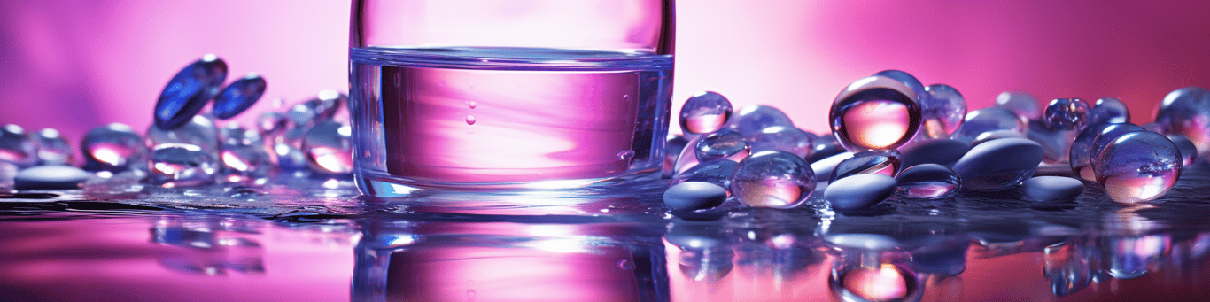 image of drug pills surrounding a glass of water symbolizing drug consumption