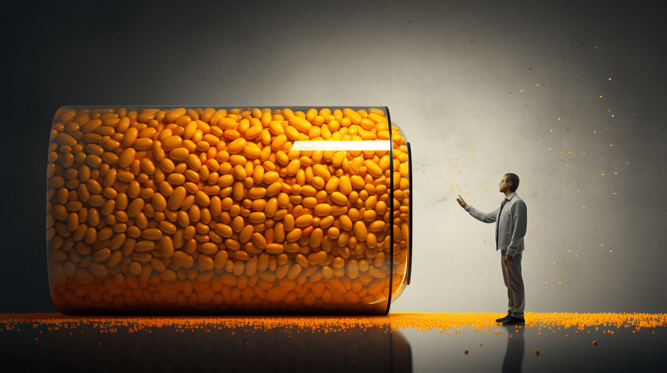 abstract image of a researcher studying a bottle of drug.