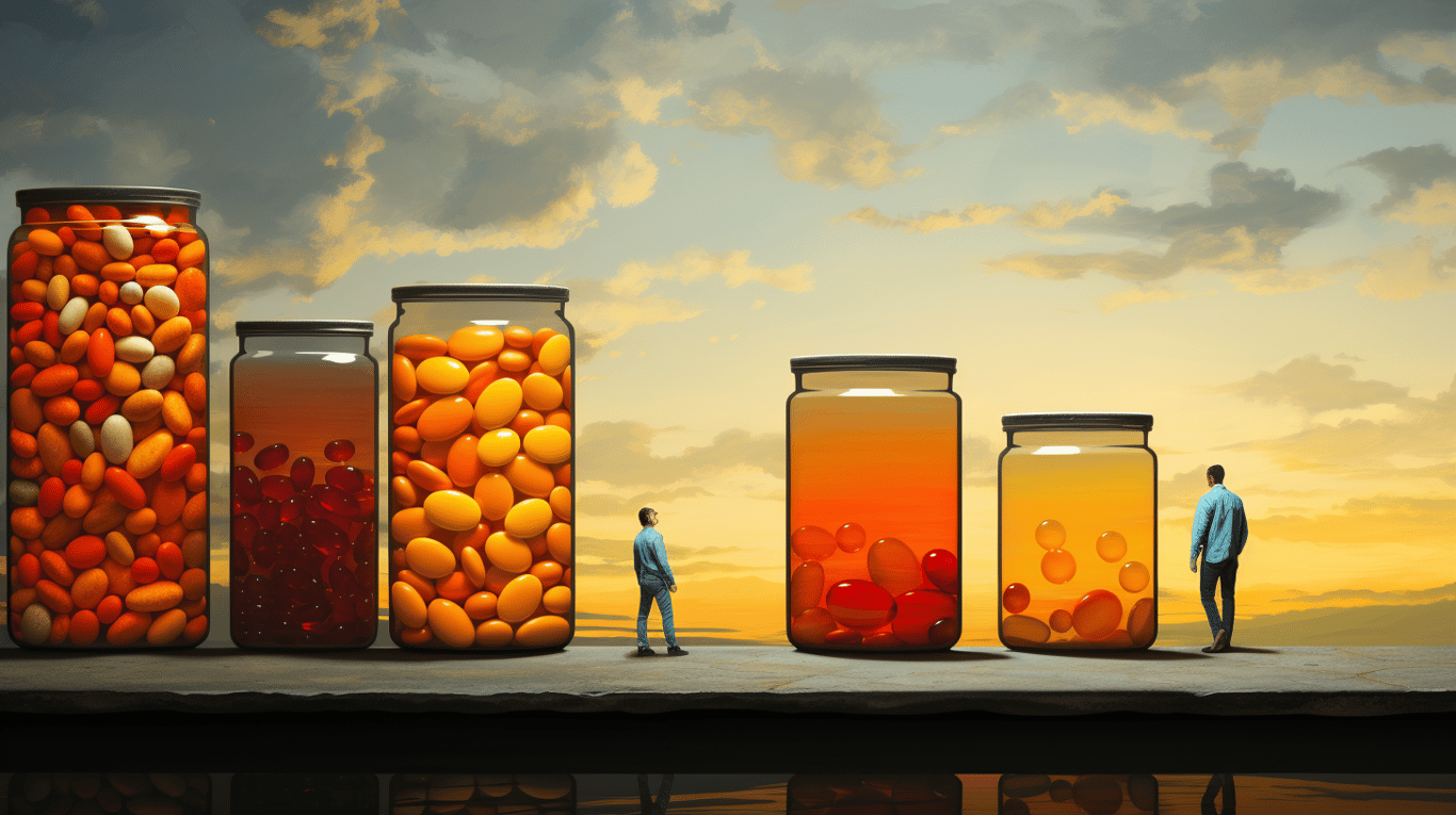 abstract image of a researcher studying a bottle of drug.