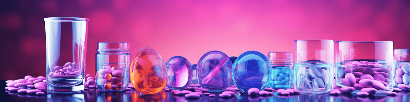 image of drug pills surrounding a glass of water symbolizing drug consumption