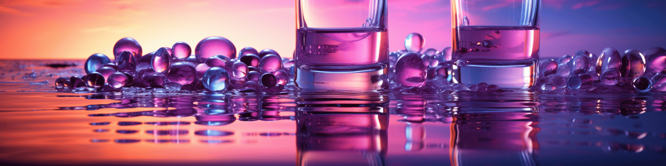 image of drug pills surrounding a glass of water symbolizing drug consumption