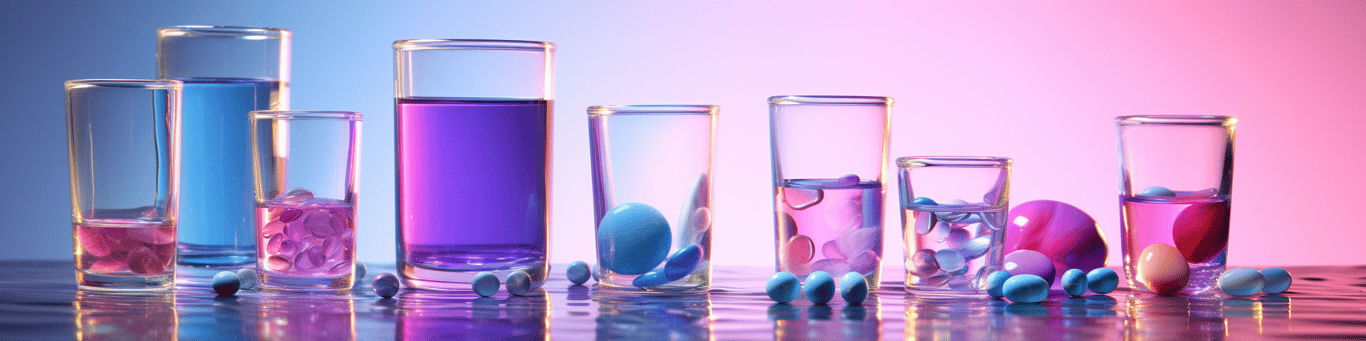 image of drug pills surrounding a glass of water symbolizing drug consumption