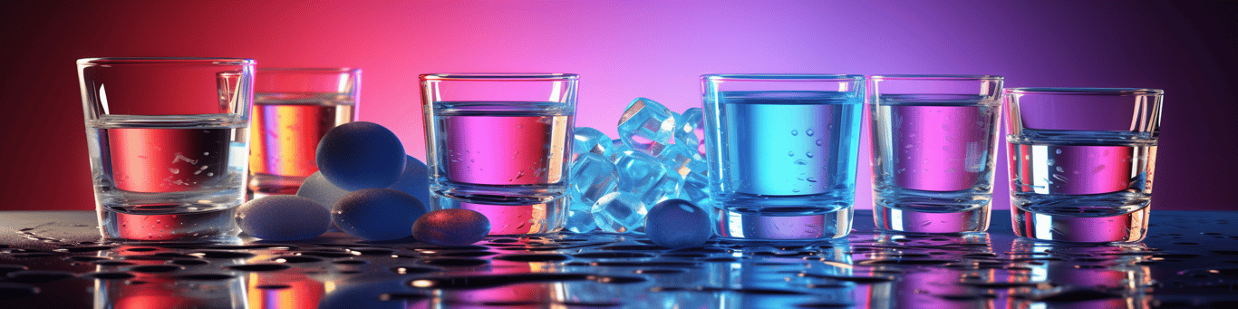 image of drug pills surrounding a glass of water symbolizing drug consumption