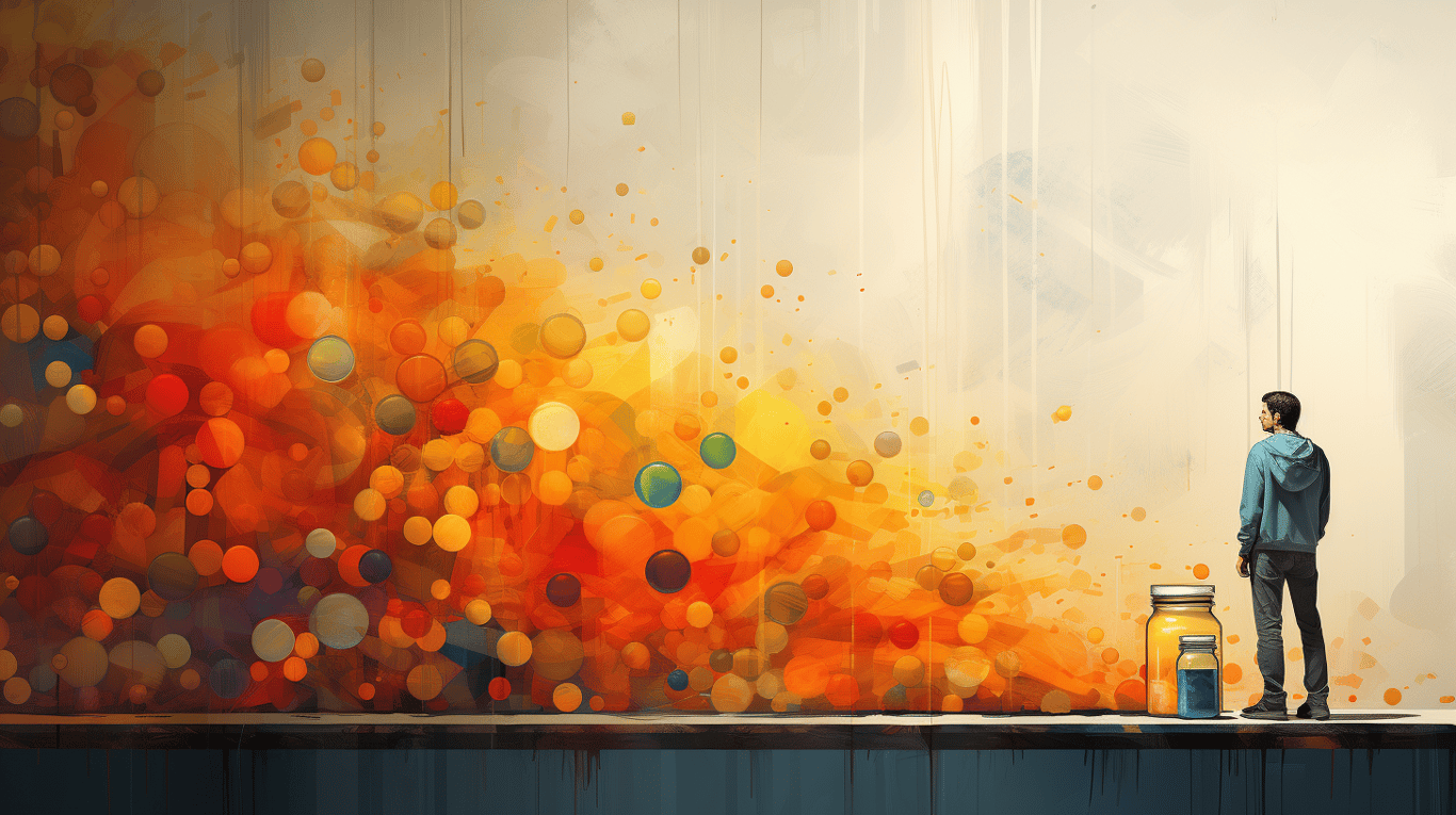 abstract image of a researcher studying a bottle of drug.