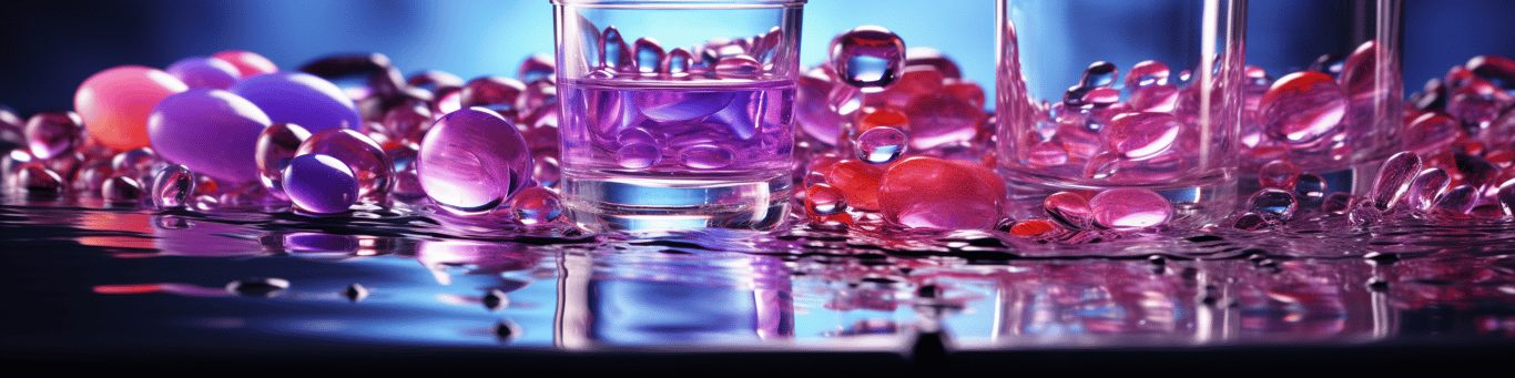 image of drug pills surrounding a glass of water symbolizing drug consumption