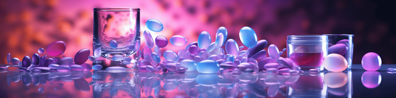 image of drug pills surrounding a glass of water symbolizing drug consumption