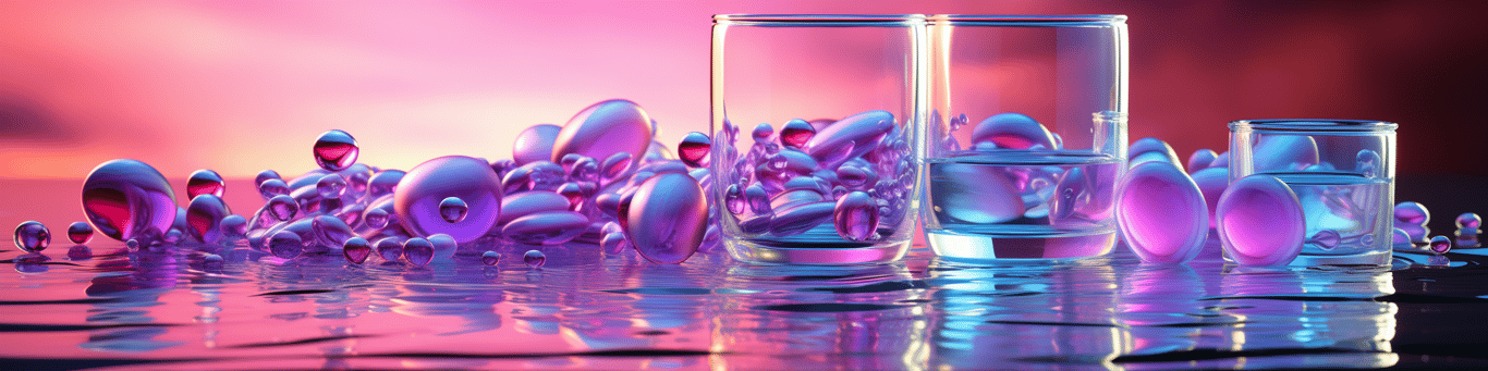 image of drug pills surrounding a glass of water symbolizing drug consumption