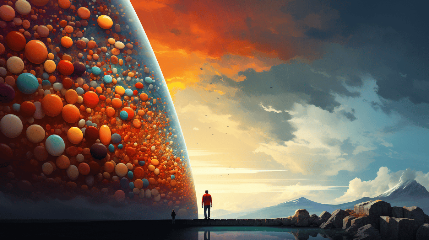 abstract image of a researcher studying a bottle of drug.