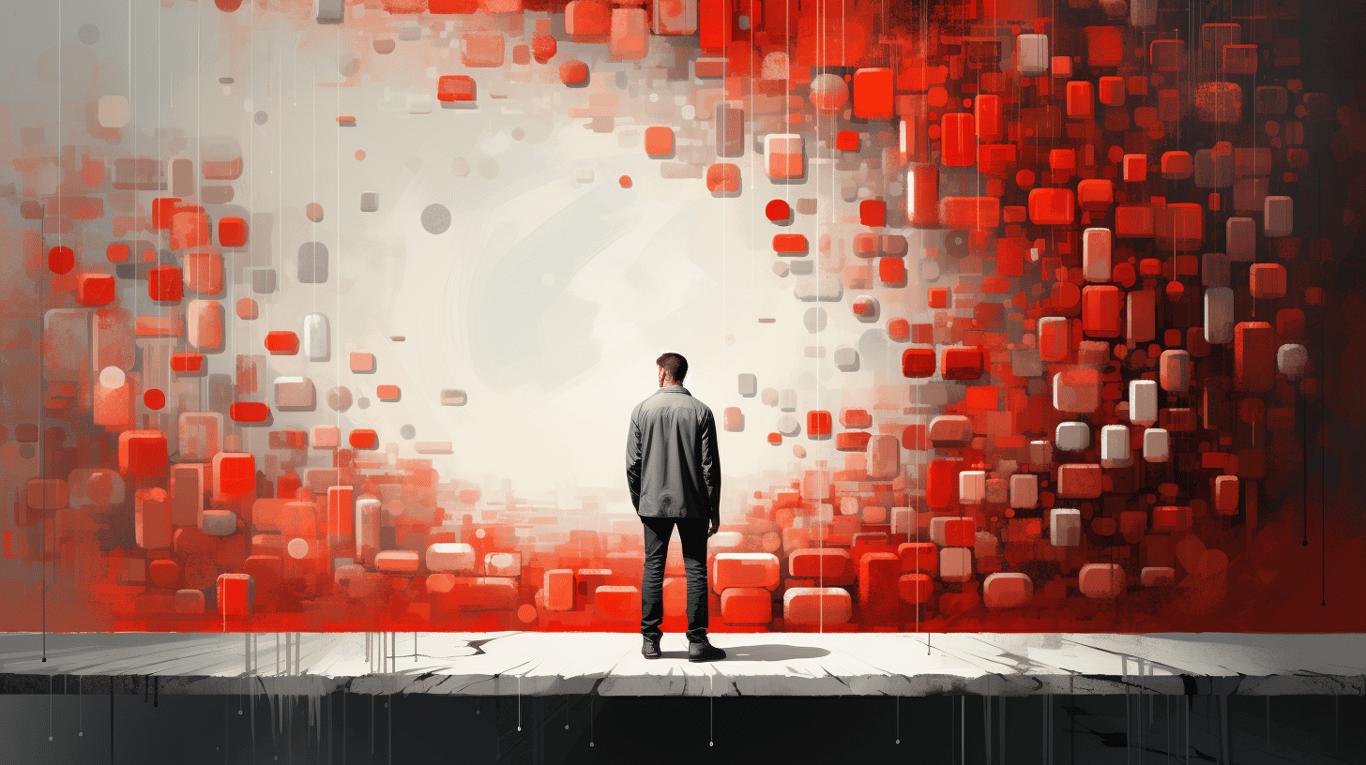 abstract image of a researcher studying a bottle of drug.