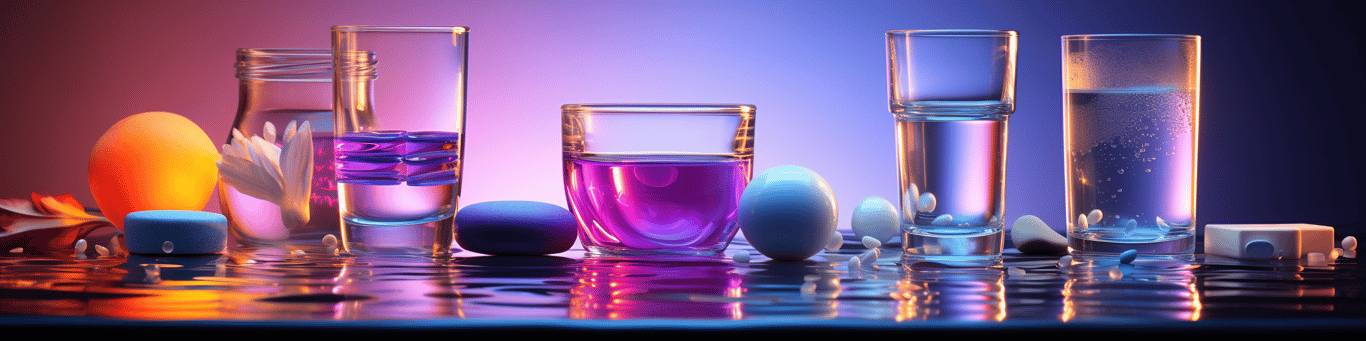 image of drug pills surrounding a glass of water symbolizing drug consumption