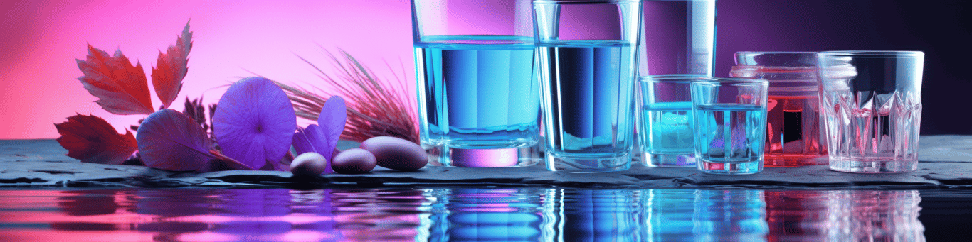image of drug pills surrounding a glass of water symbolizing drug consumption