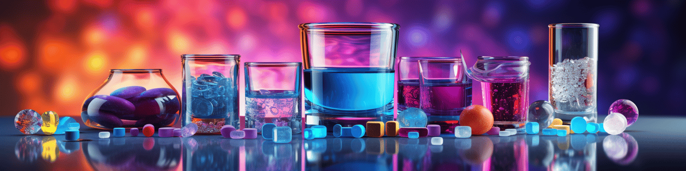 image of drug pills surrounding a glass of water symbolizing drug consumption