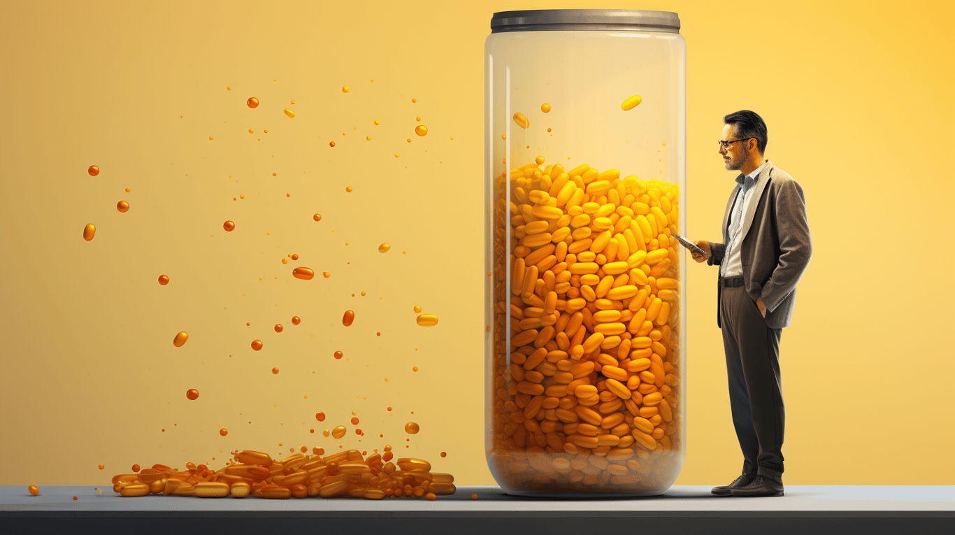 abstract image of a researcher studying a bottle of drug.