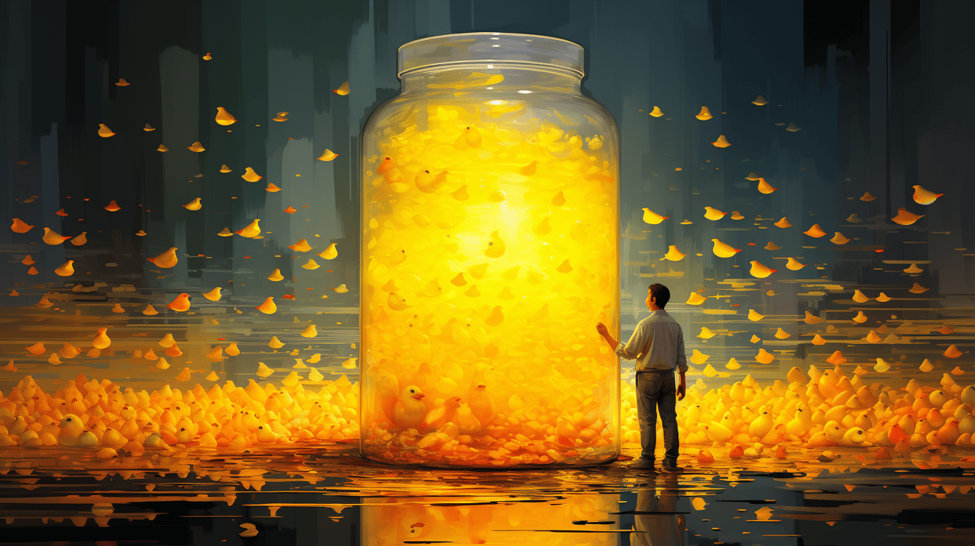 abstract image of a researcher studying a bottle of drug.