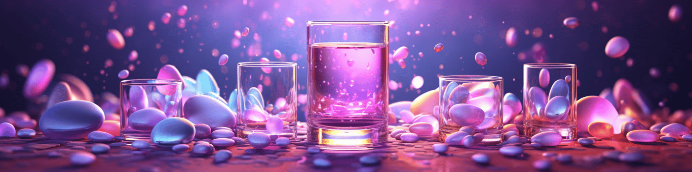 image of drug pills surrounding a glass of water symbolizing drug consumption