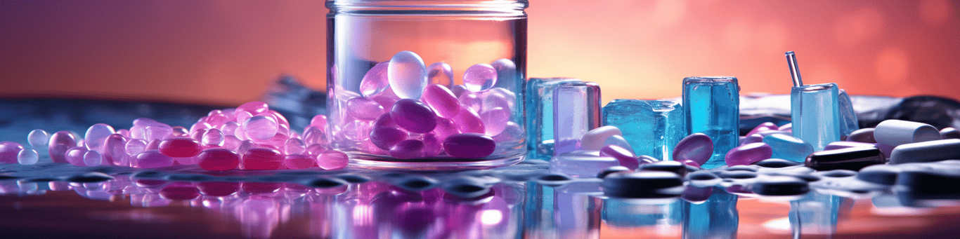 image of drug pills surrounding a glass of water symbolizing drug consumption