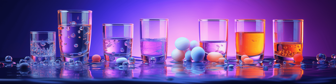image of drug pills surrounding a glass of water symbolizing drug consumption