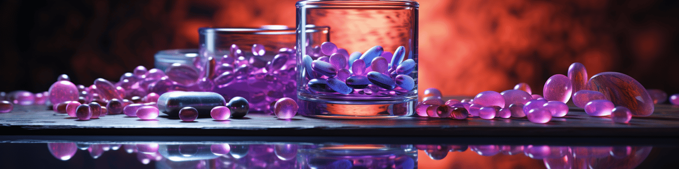 image of drug pills surrounding a glass of water symbolizing drug consumption