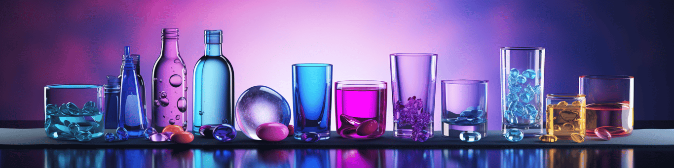 image of drug pills surrounding a glass of water symbolizing drug consumption