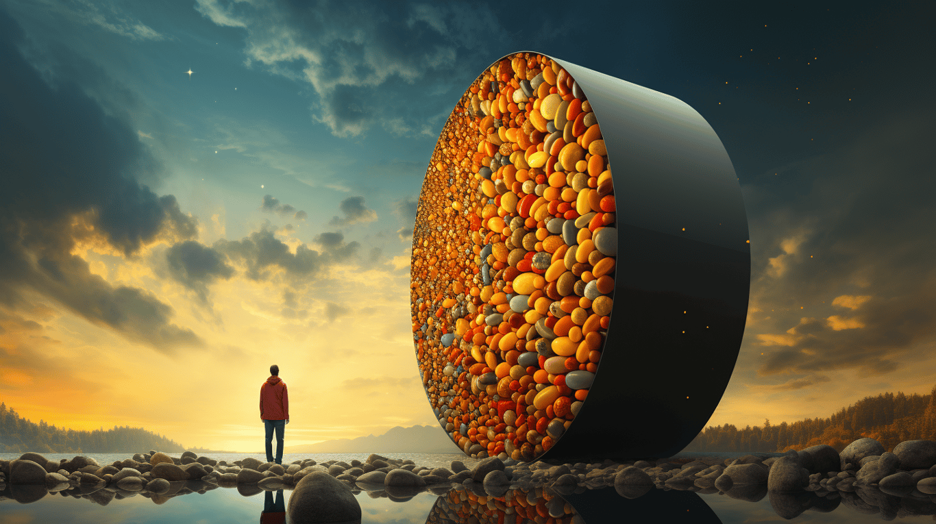 abstract image of a researcher studying a bottle of drug.