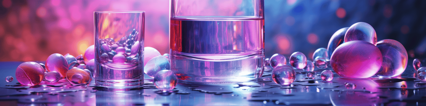 image of drug pills surrounding a glass of water symbolizing drug consumption