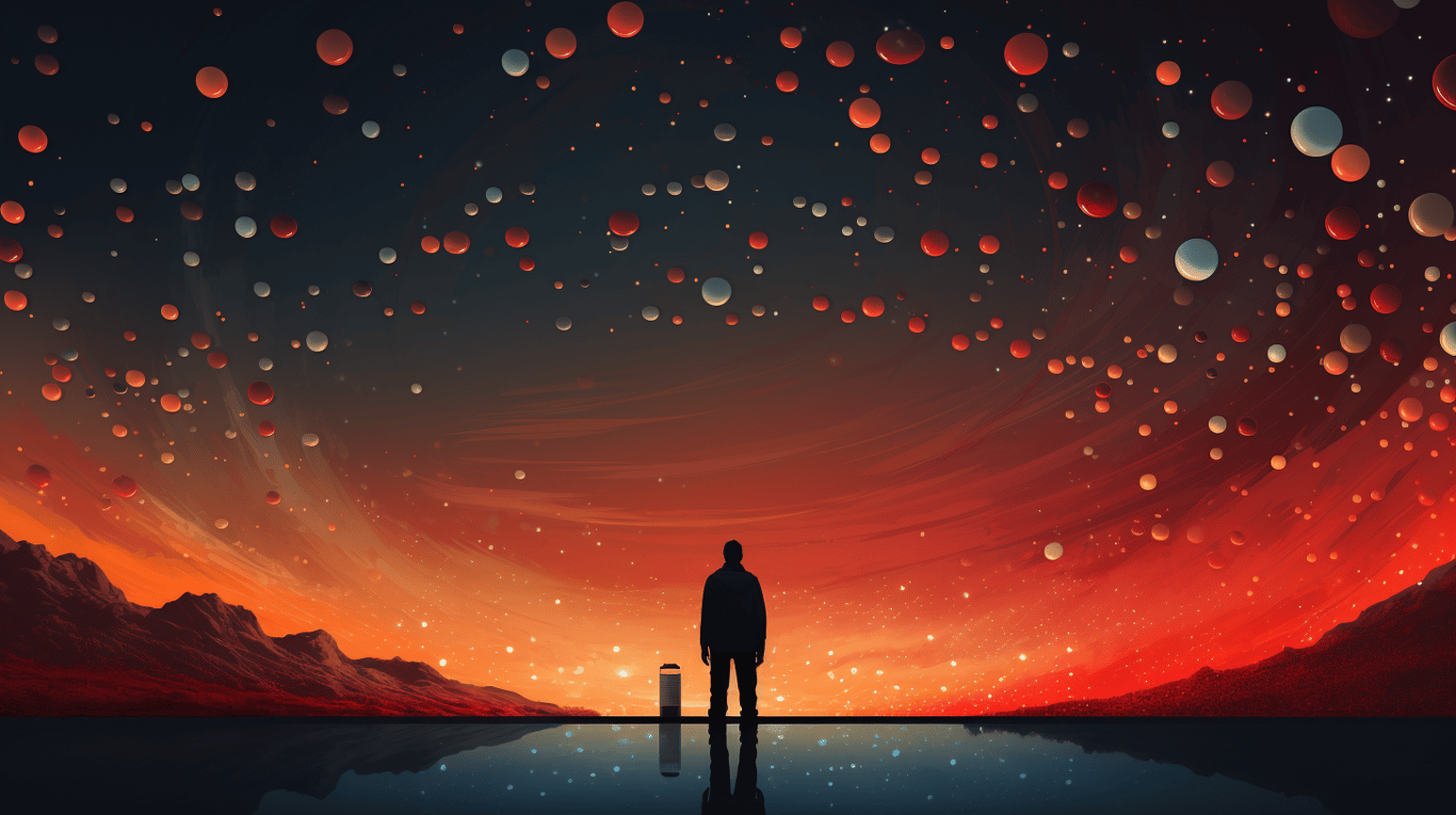 abstract image of a researcher studying a bottle of drug.