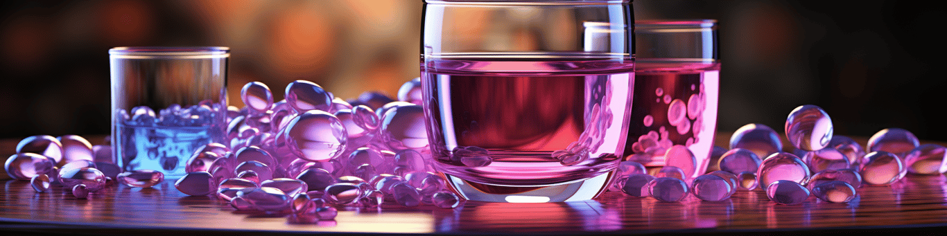 image of drug pills surrounding a glass of water symbolizing drug consumption