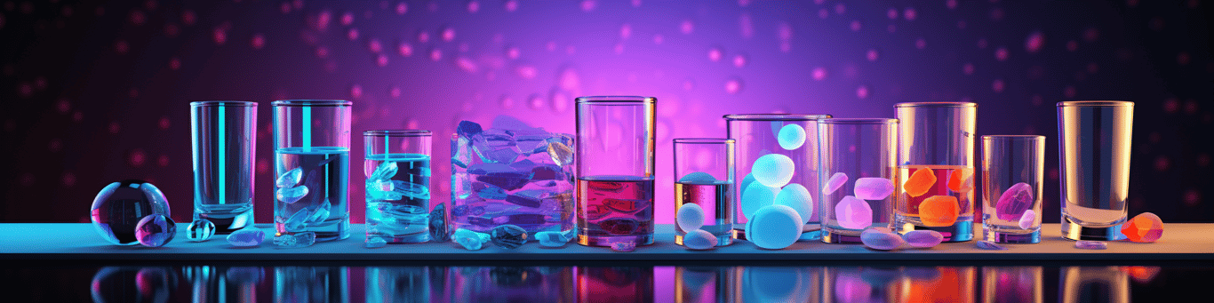 image of drug pills surrounding a glass of water symbolizing drug consumption