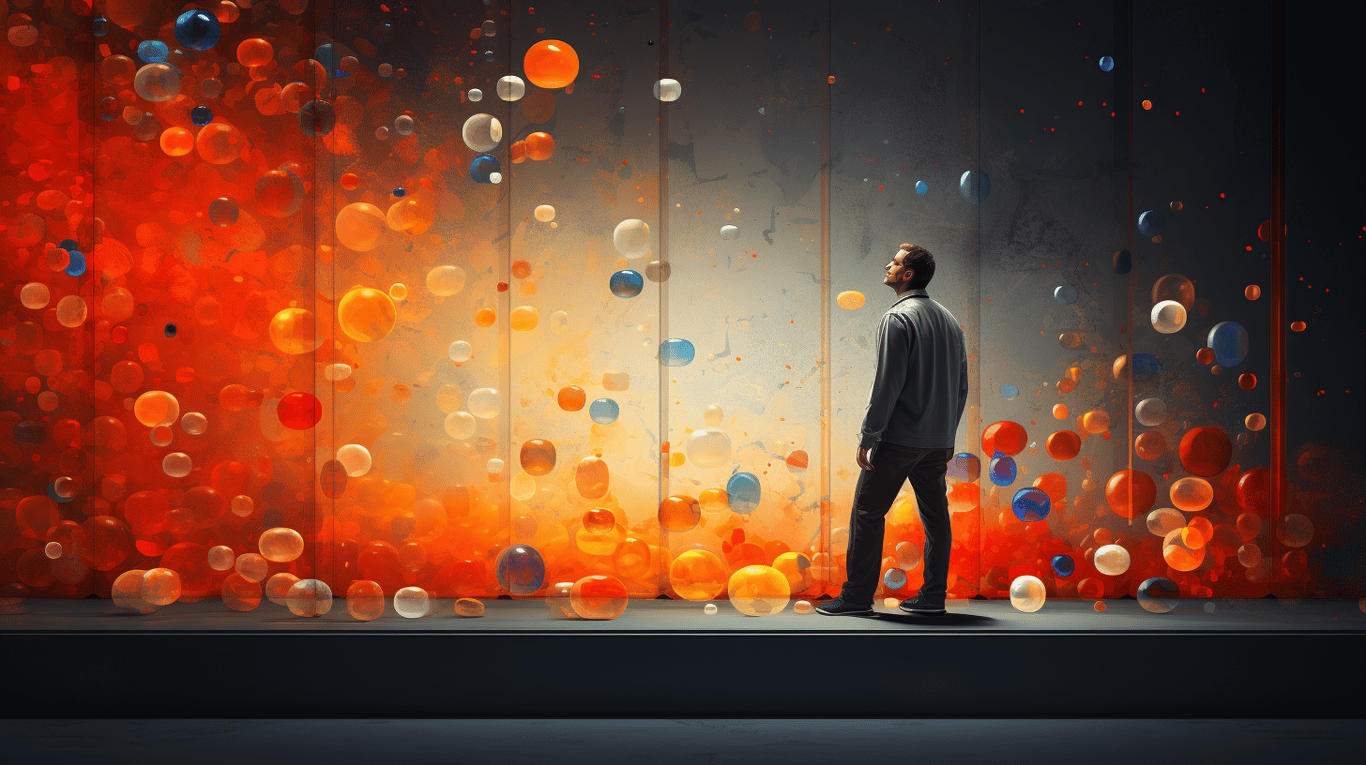 abstract image of a researcher studying a bottle of drug.