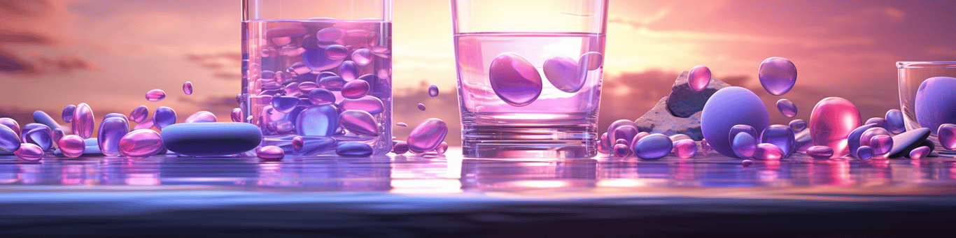 image of drug pills surrounding a glass of water symbolizing drug consumption
