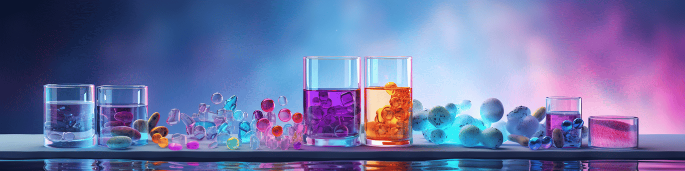 image of drug pills surrounding a glass of water symbolizing drug consumption