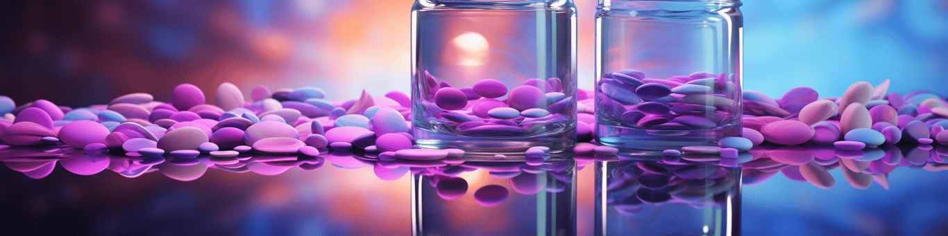 image of drug pills surrounding a glass of water symbolizing drug consumption
