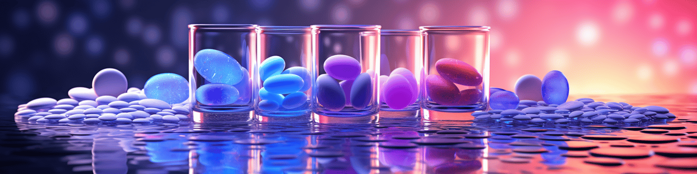 image of drug pills surrounding a glass of water symbolizing drug consumption