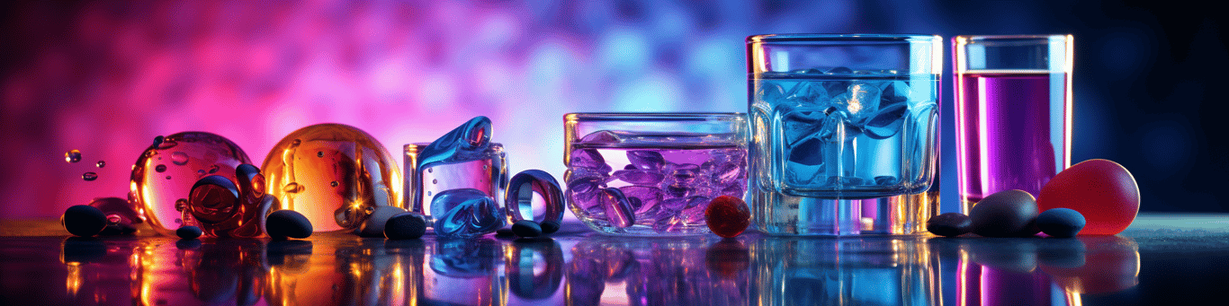 image of drug pills surrounding a glass of water symbolizing drug consumption