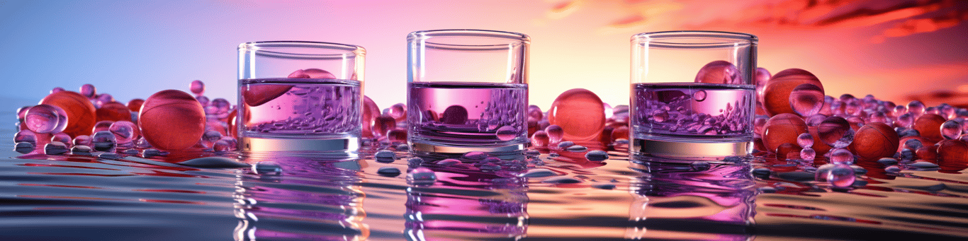 image of drug pills surrounding a glass of water symbolizing drug consumption