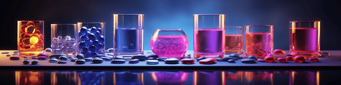 image of drug pills surrounding a glass of water symbolizing drug consumption