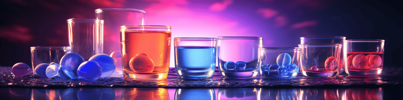 image of drug pills surrounding a glass of water symbolizing drug consumption