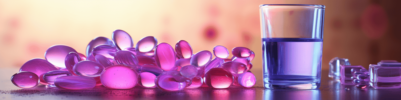 image of drug pills surrounding a glass of water symbolizing drug consumption