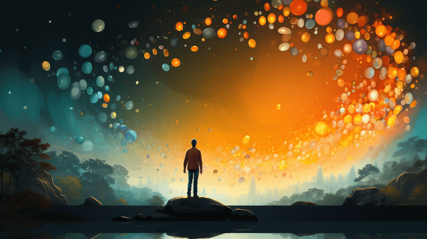 abstract image of a researcher studying a bottle of drug.