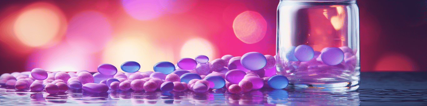 image of drug pills surrounding a glass of water symbolizing drug consumption