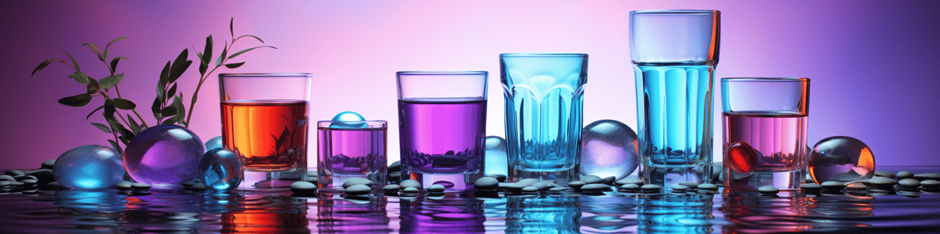 image of drug pills surrounding a glass of water symbolizing drug consumption