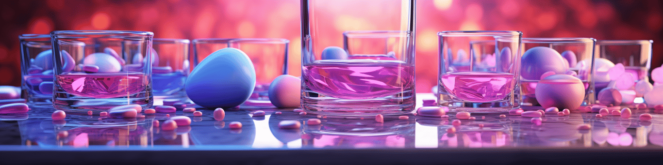 image of drug pills surrounding a glass of water symbolizing drug consumption