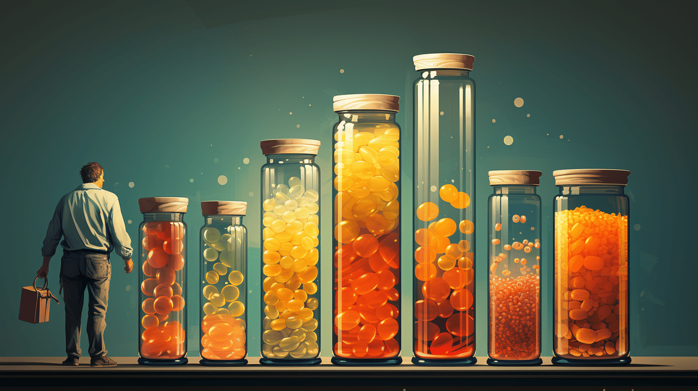 abstract image of a researcher studying a bottle of drug.