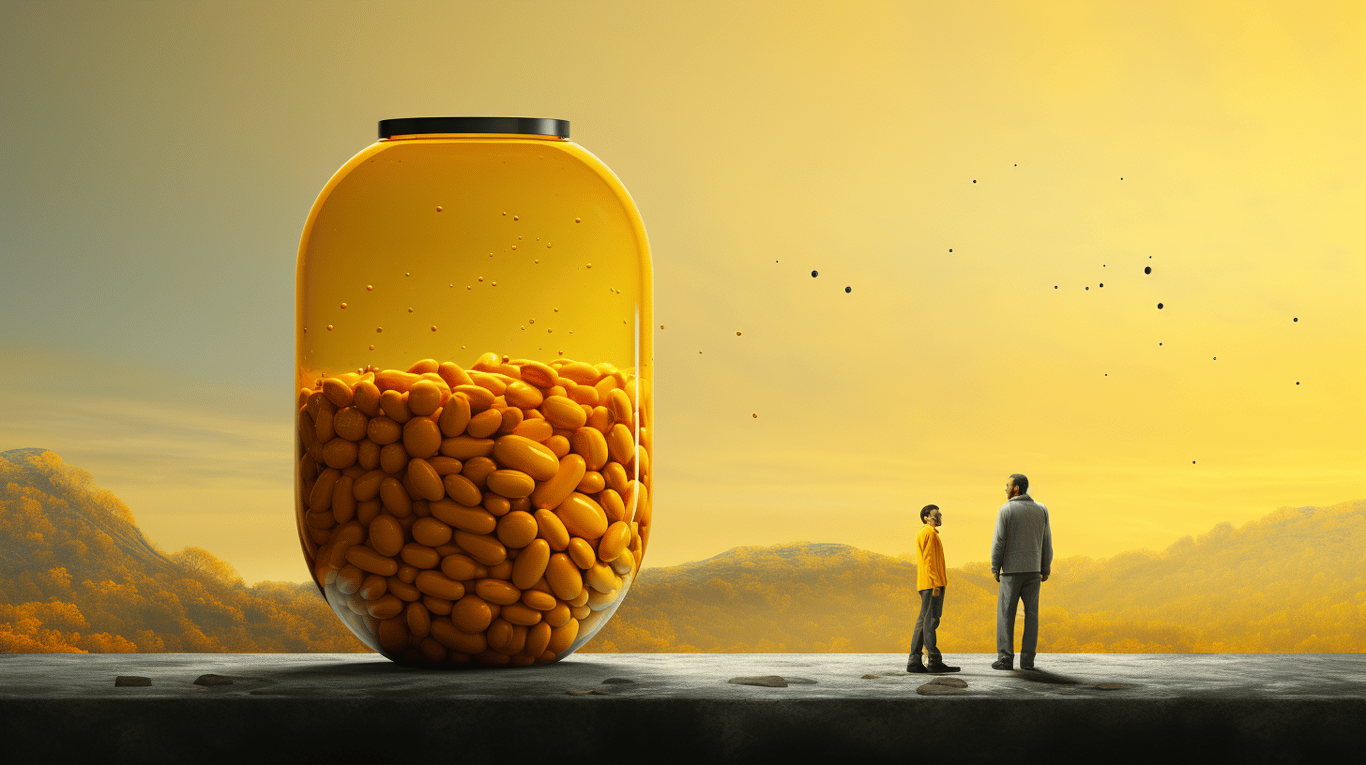 abstract image of a researcher studying a bottle of drug.