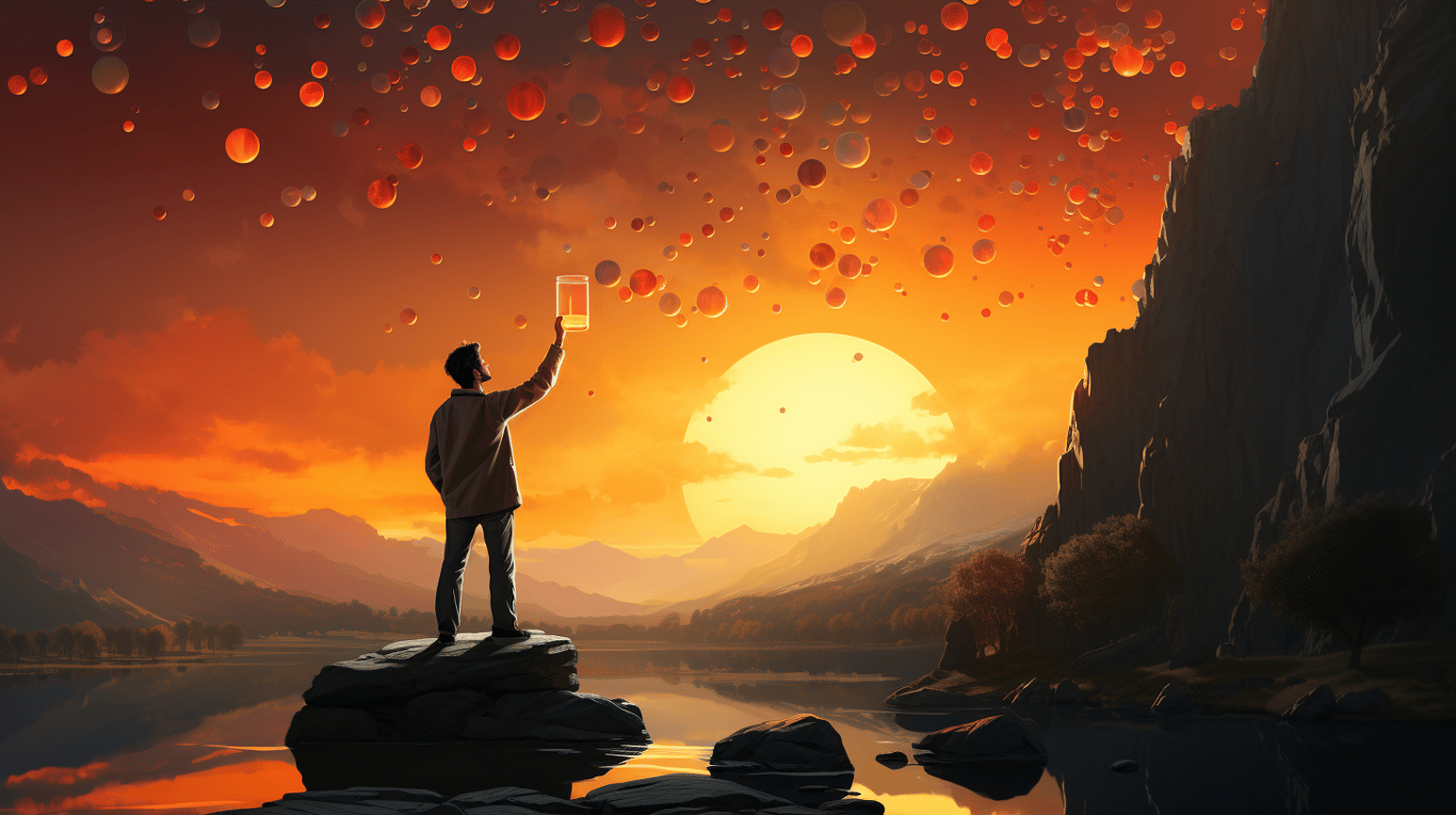 abstract image of a researcher studying a bottle of drug.