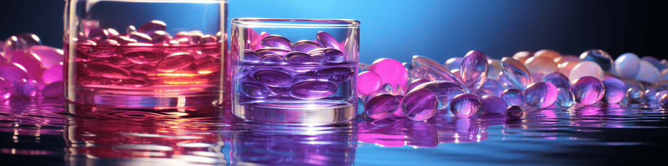 image of drug pills surrounding a glass of water symbolizing drug consumption