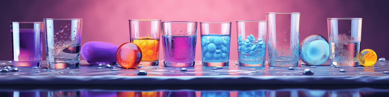 image of drug pills surrounding a glass of water symbolizing drug consumption