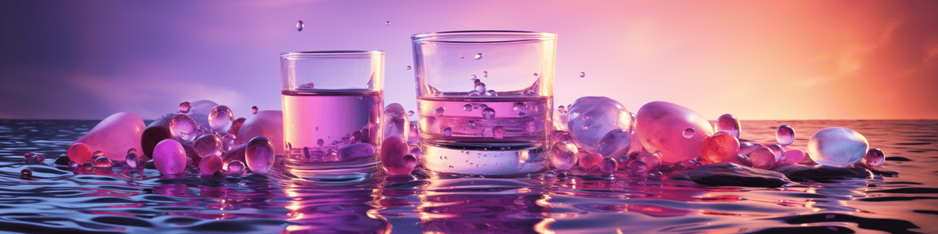 image of drug pills surrounding a glass of water symbolizing drug consumption