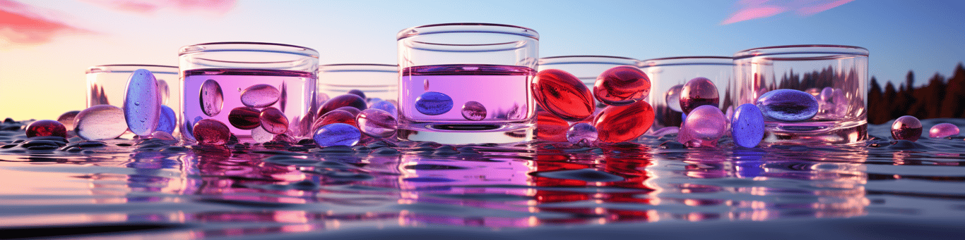 image of drug pills surrounding a glass of water symbolizing drug consumption