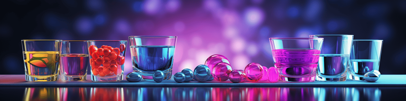 image of drug pills surrounding a glass of water symbolizing drug consumption